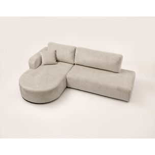 Miro - Canapé d'angle gauche 4 places convertible avec coffre en velours texturé - Beige