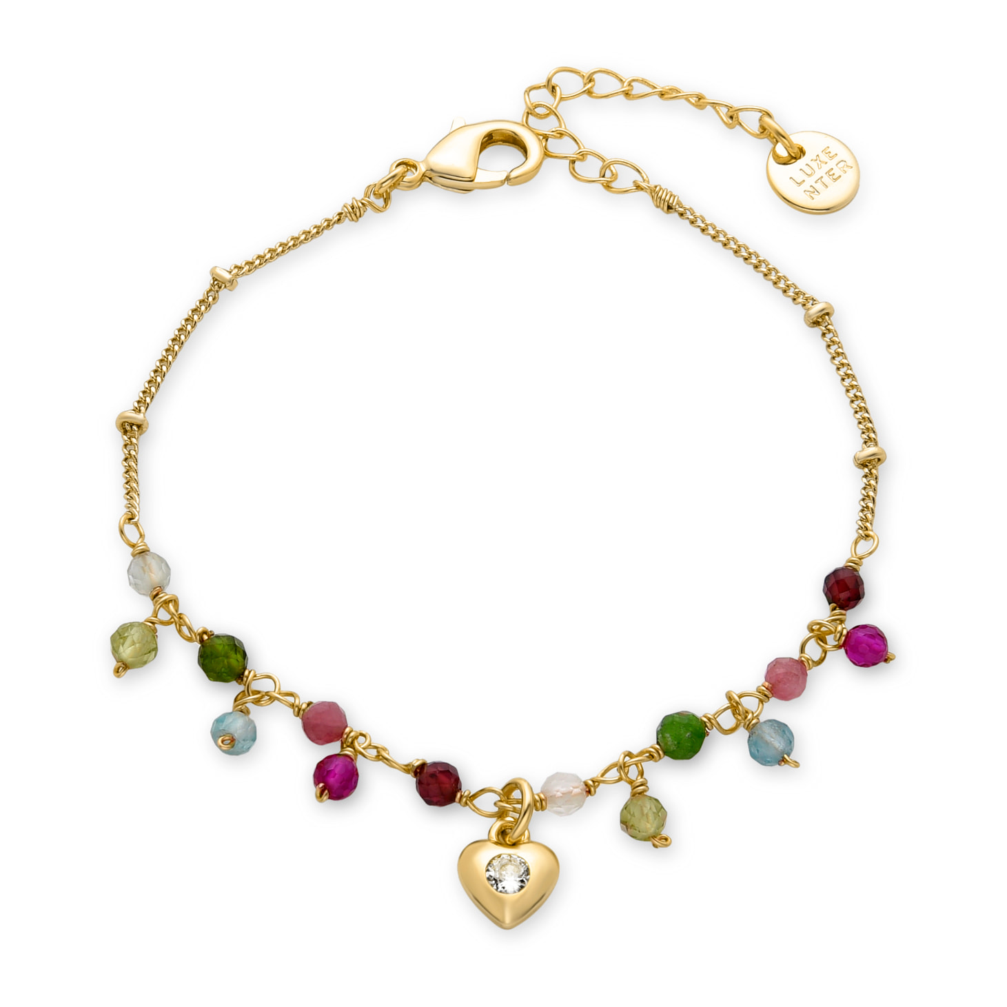 Pulsera de Cristal Morado acabada en oro amarillo de 18K