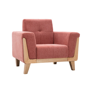 Fauteuil scandinave en tissu terracotta et bois clair FJORD