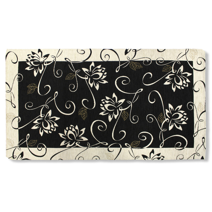 TAPPETO ARREDO DIS.NINFEA COL. NERO 65X175 CM CON ANTISCIVOLO