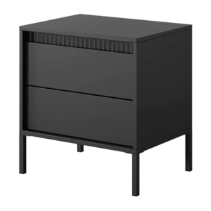Comodino Moderno 2 Cassetti Push E Piedini Alti Cassettiera Design Elegante Mobiletto Minimal Effetto Cannettato 53.5 x 56.2 x 39.5 Cm Nero