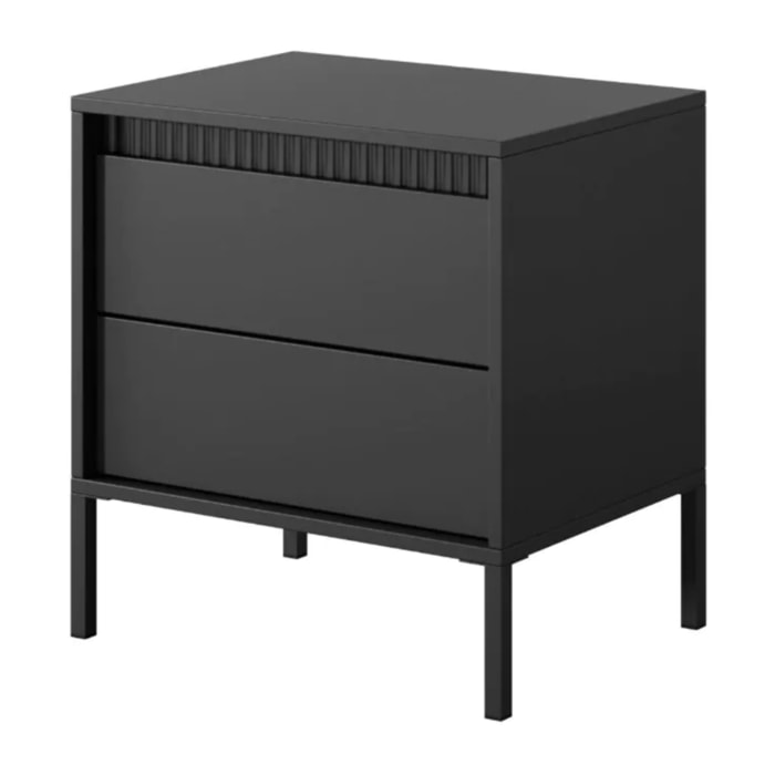 Comodino Moderno 2 Cassetti Push E Piedini Alti Cassettiera Design Elegante Mobiletto Minimal Effetto Cannettato 53.5 x 56.2 x 39.5 Cm Nero