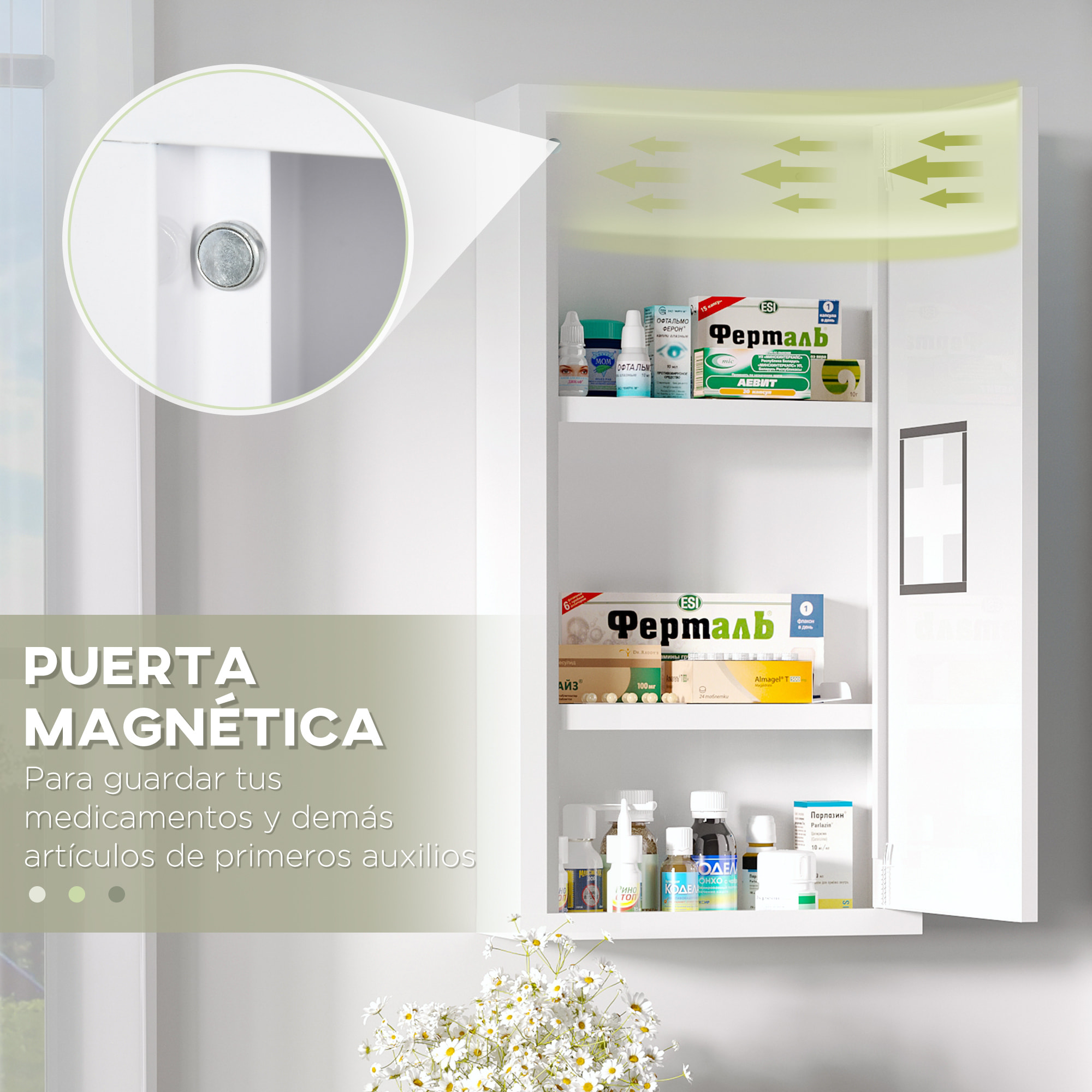 Botiquín de Pared de Acero Botiquín para Medicinas de 3 Niveles con Puerta Magnética para Cocina Baño 30x12x60 cm Blanco