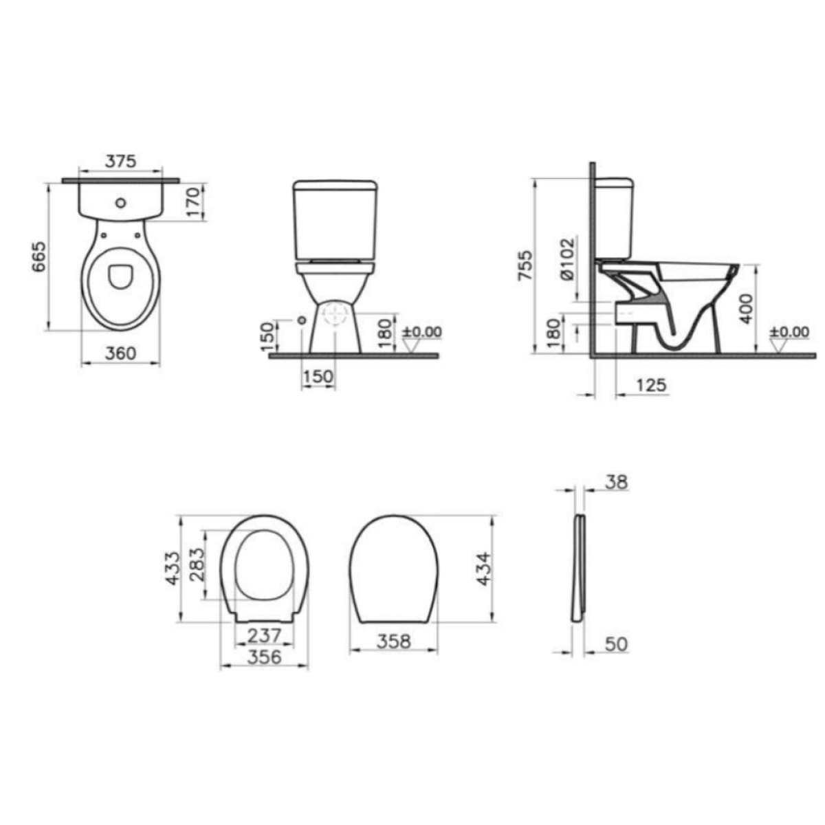 Normus Pack WC à poser avec abattant frein de chute et réservoir, Blanc (9780-003-7210)