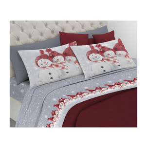 Completo Lenzuola Flanella Snowman Rosso