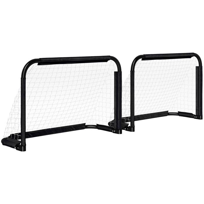 Set de 2 Porterías Plegables de Fútbol Puertas de Fútbol Portátil con Soporte de Metal y Red para Entrenamiento en Jardín Aire Libre 90x36x60 cm Negro