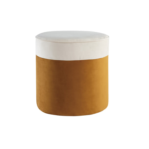 Pouf design bicolore en tissu velours blanc crème et jaune cumin D40 cm DAISY