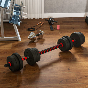 Ensemble d'haltères courtes total 20 Kg - barres incluses - entraînement musculaire & haltérophilie - acier HDPE noir rouge