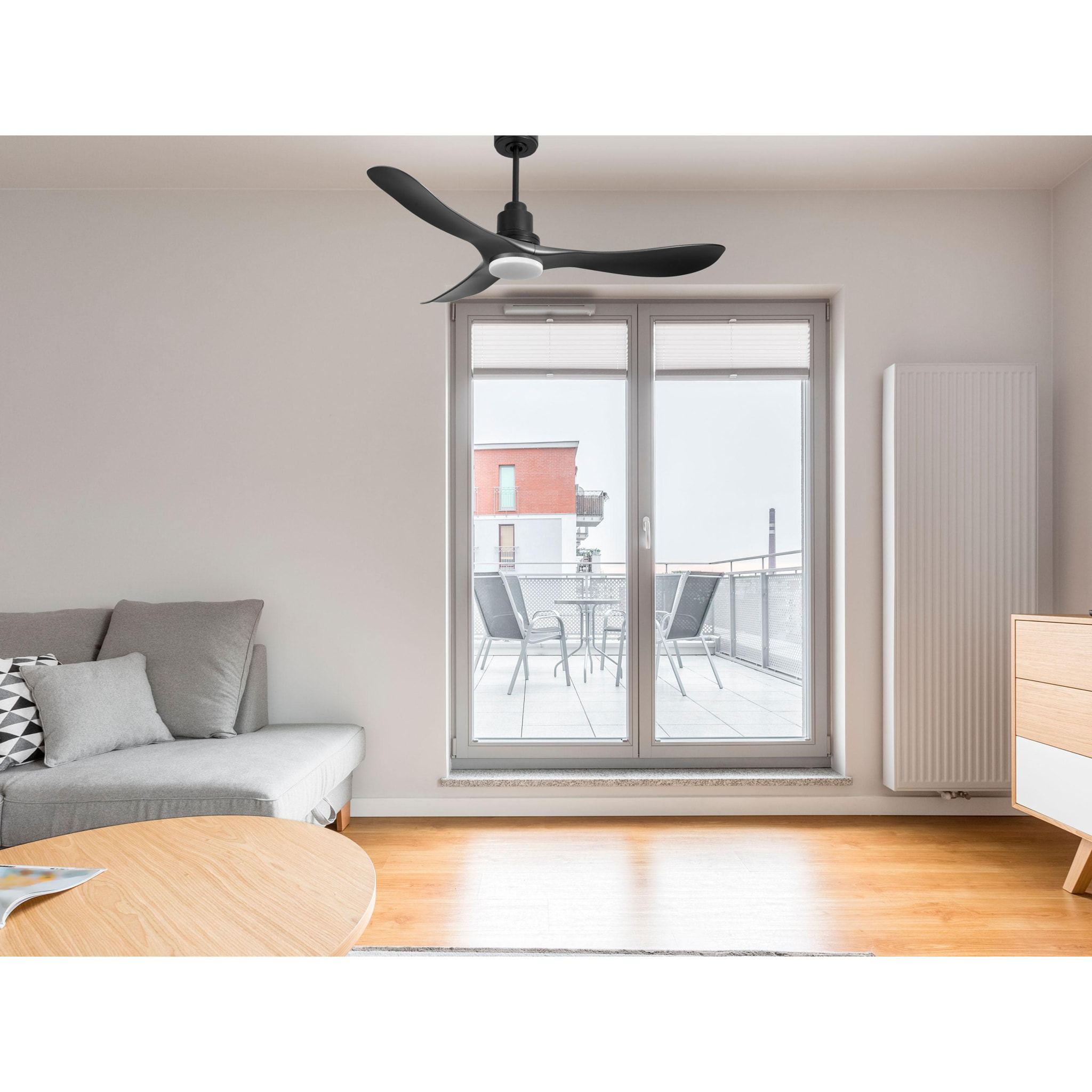 Ventilador de techo Reversible Termostato Dimable Wifi Motor DC Techos Inclinados Mando a Distancia Luz tres tonos Hypersilence Memoria TiomanD132C04LED64622 PURLINE