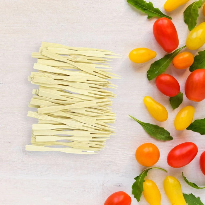 Lot de 50 pics à apéritif forme fourchette 8,5 cm Fackelmann Wood Edition