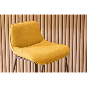 Tabourets de bar en tissu effet velours texturé jaune moutarde et métal H65 cm (lot de 2) BOOST