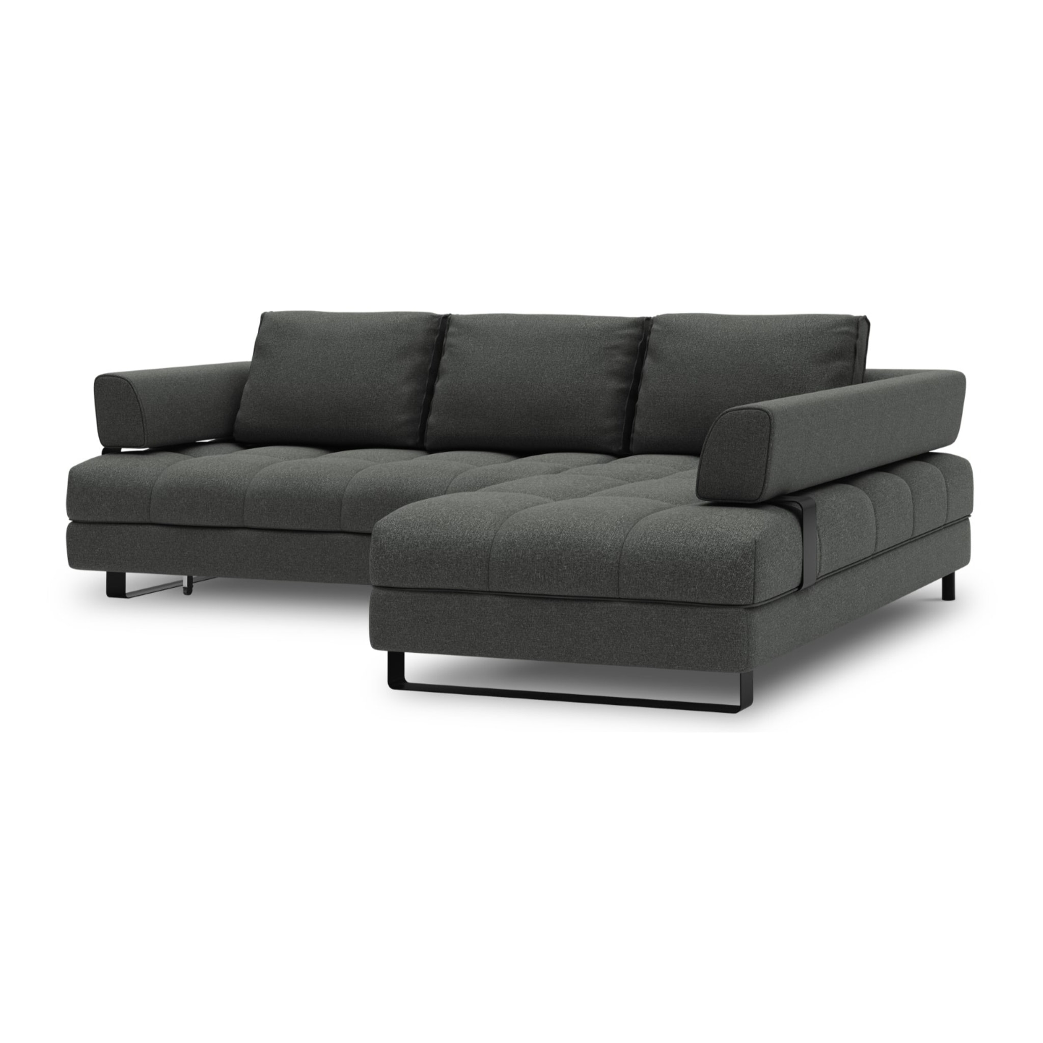 Canapé d'angle droit convertible avec coffre de rangement "Clinton" 5 places en tissu structurel gris foncé