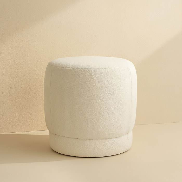 Pouf en tissu bouclette beige et structure en bois  MALO