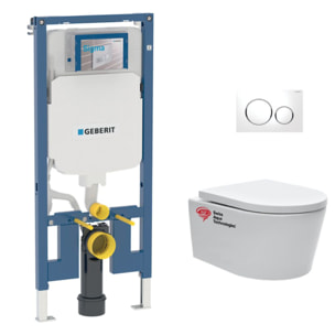 Pack WC Bati-support Geberit + WC Swiss Aqua Technologies sans bride + abattant (SLIM-SATRIMLESS-C)