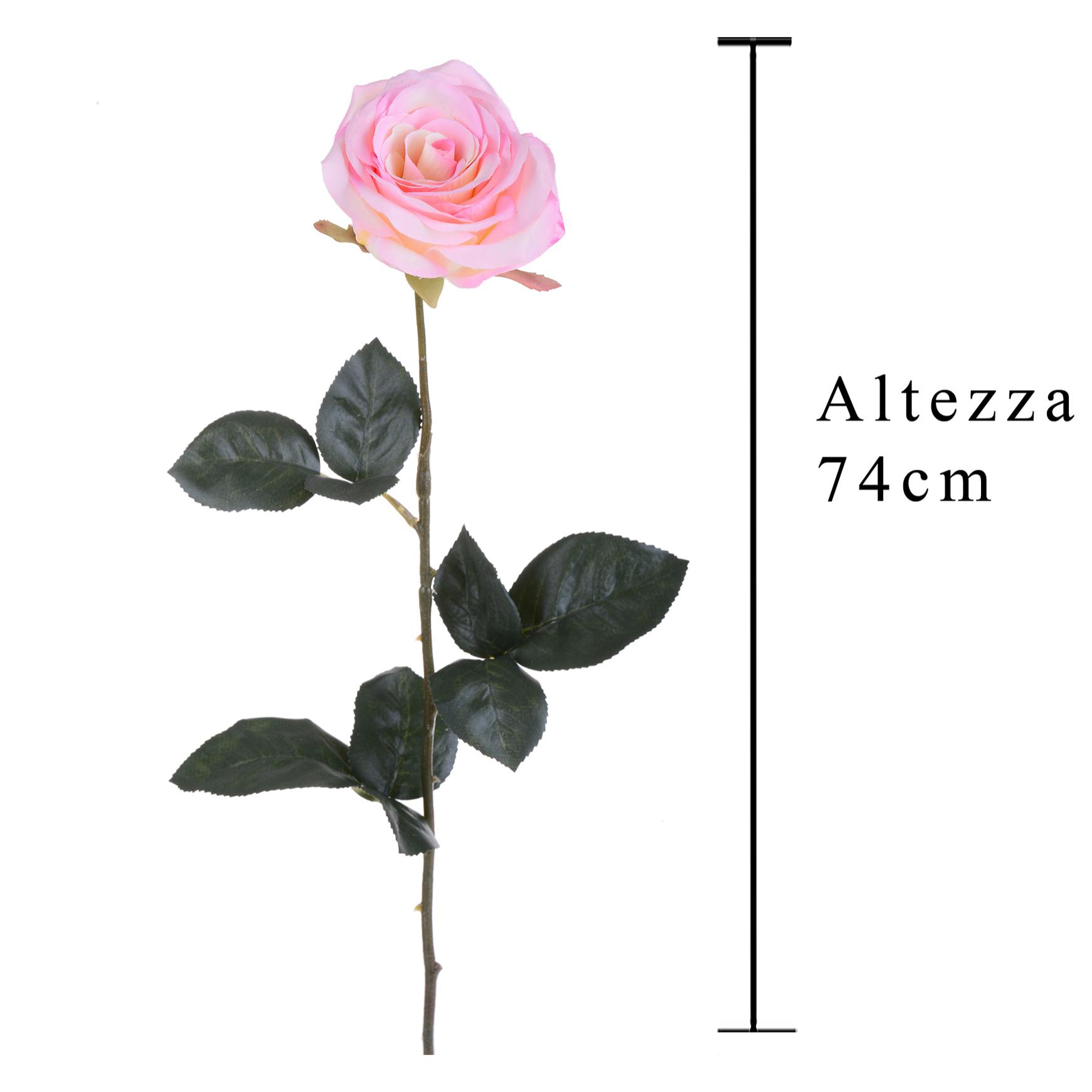 Rosa Aperta. Altezza 74 Cm - Pezzi 6 - 20X74X10cm - Colore: Rosa - Bianchi Dino - Fiori Artificiali