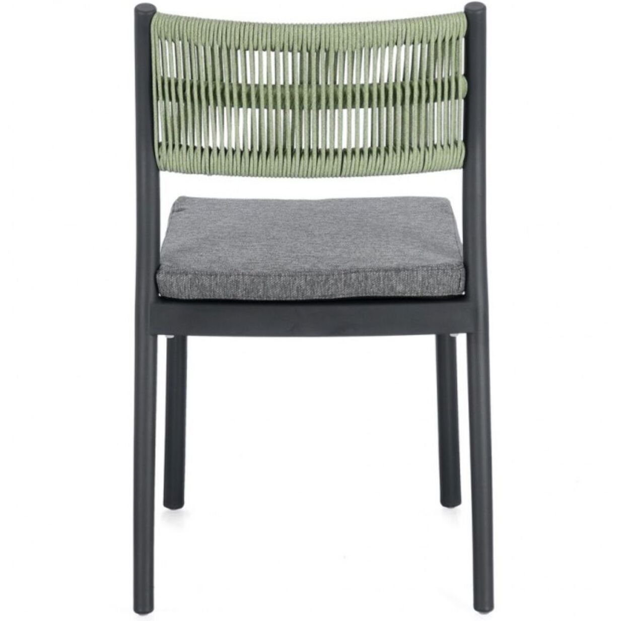 Set di 4 sedie ALVIN in polipropilene antracite e corda intrecciata verde, impilabili