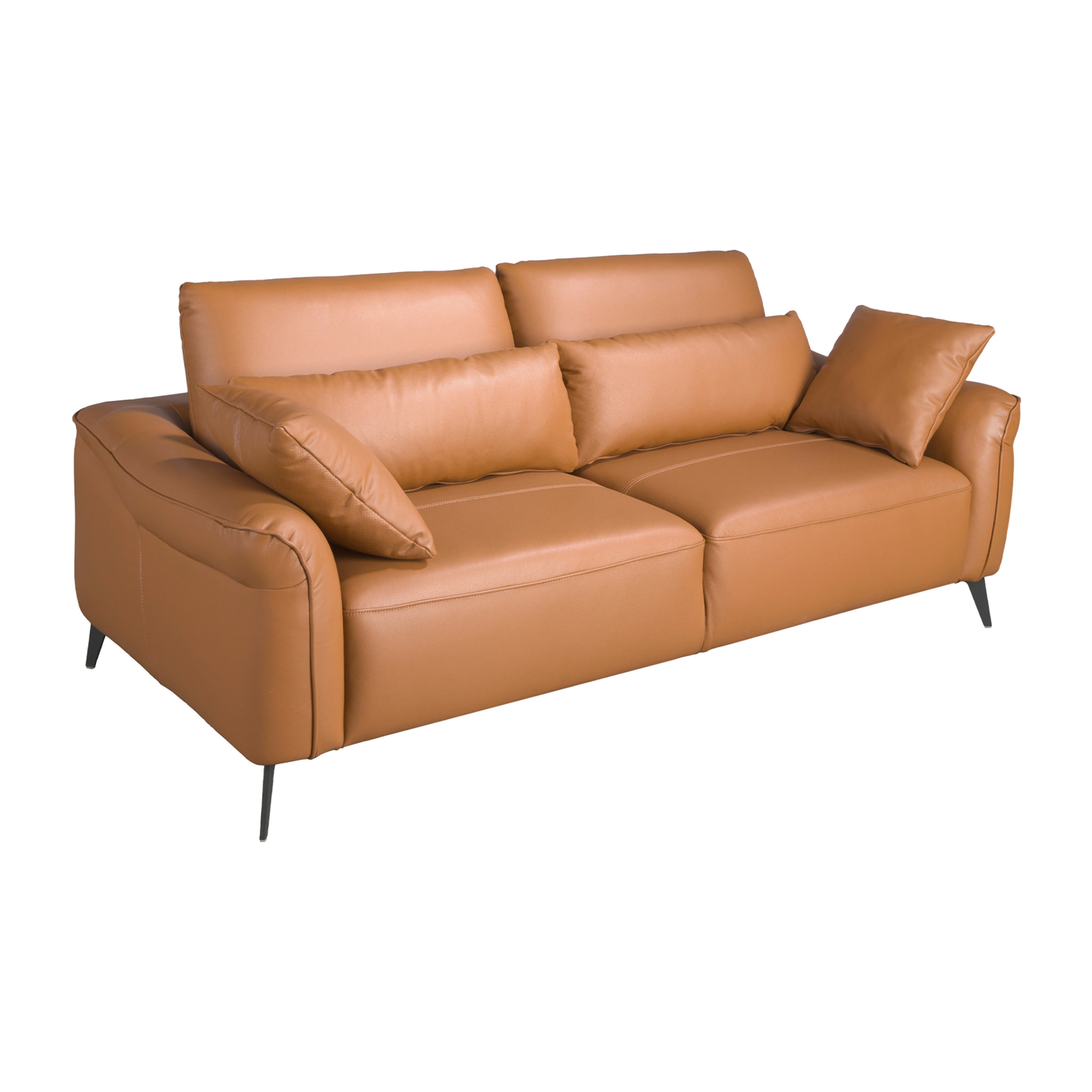 Sofá Angel Cerdá de 3 plazas tapizado en piel de origen vacuno en marrón patas de acero inoxidable en epoxi negro 209x107x105cm