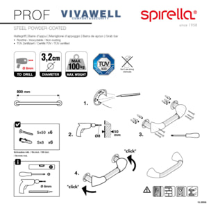 Barre de redressement ou d'appui PROF Acier Inox 80cm Blanc Spirella