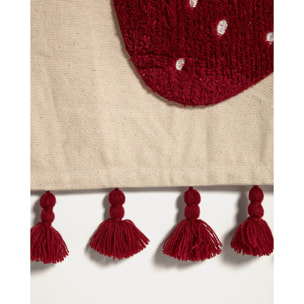 Kave Home - Arazzo da parete Amarantha 100% cotone bianco con fragola rossa e nappe rosse 40 x 40 cm