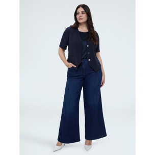 Fiorella Rubino - Camiseta bimaterial con cuello redondo - Azul