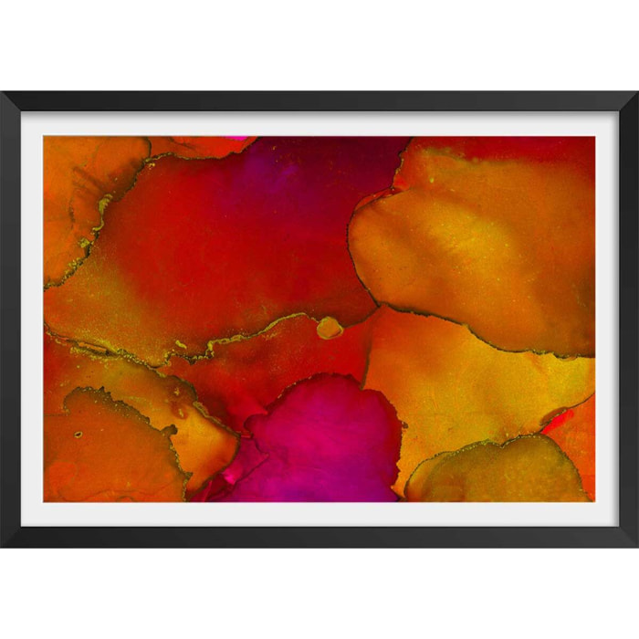 Poster fragments orangés Affiche + cadre en bois - Noir