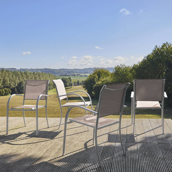 Lot de 4 fauteuils de jardin AMARA en aluminium et textilene blanc. 62 x 55 x 84 cm