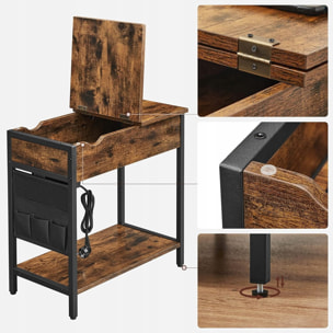 Tavolino bicolore industrial con vano portaoggetti e prese USB