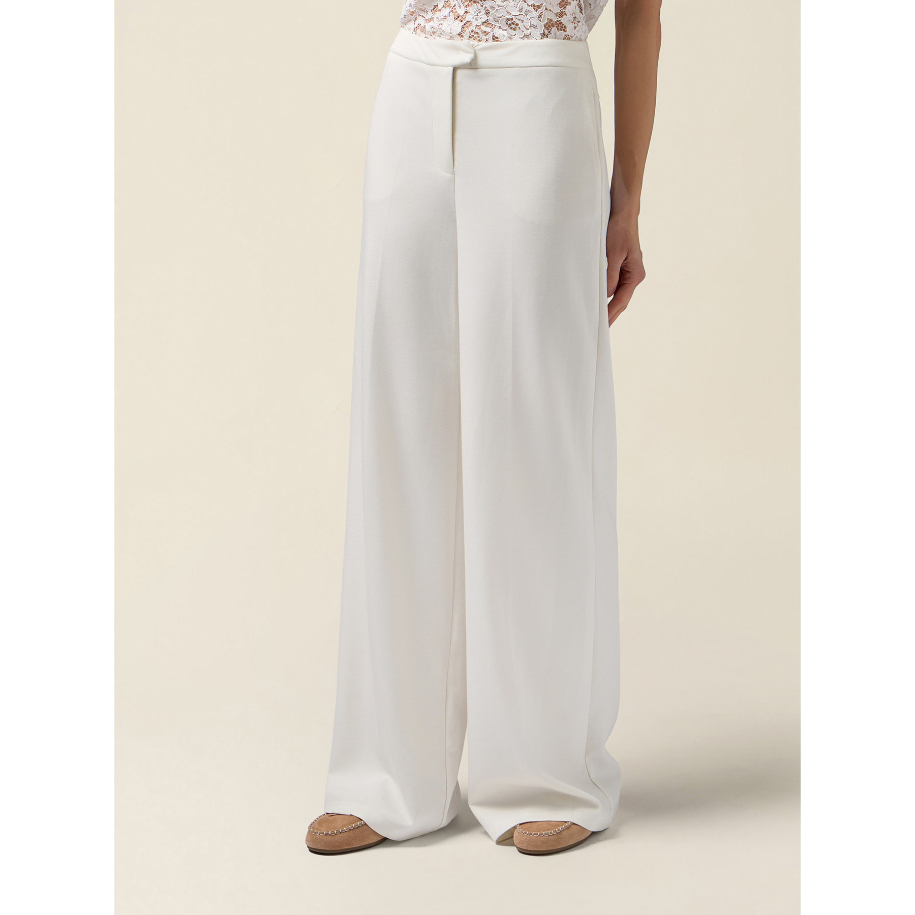 Oltre - Pantaloni palazzo in tessuto soft touch - Bianco