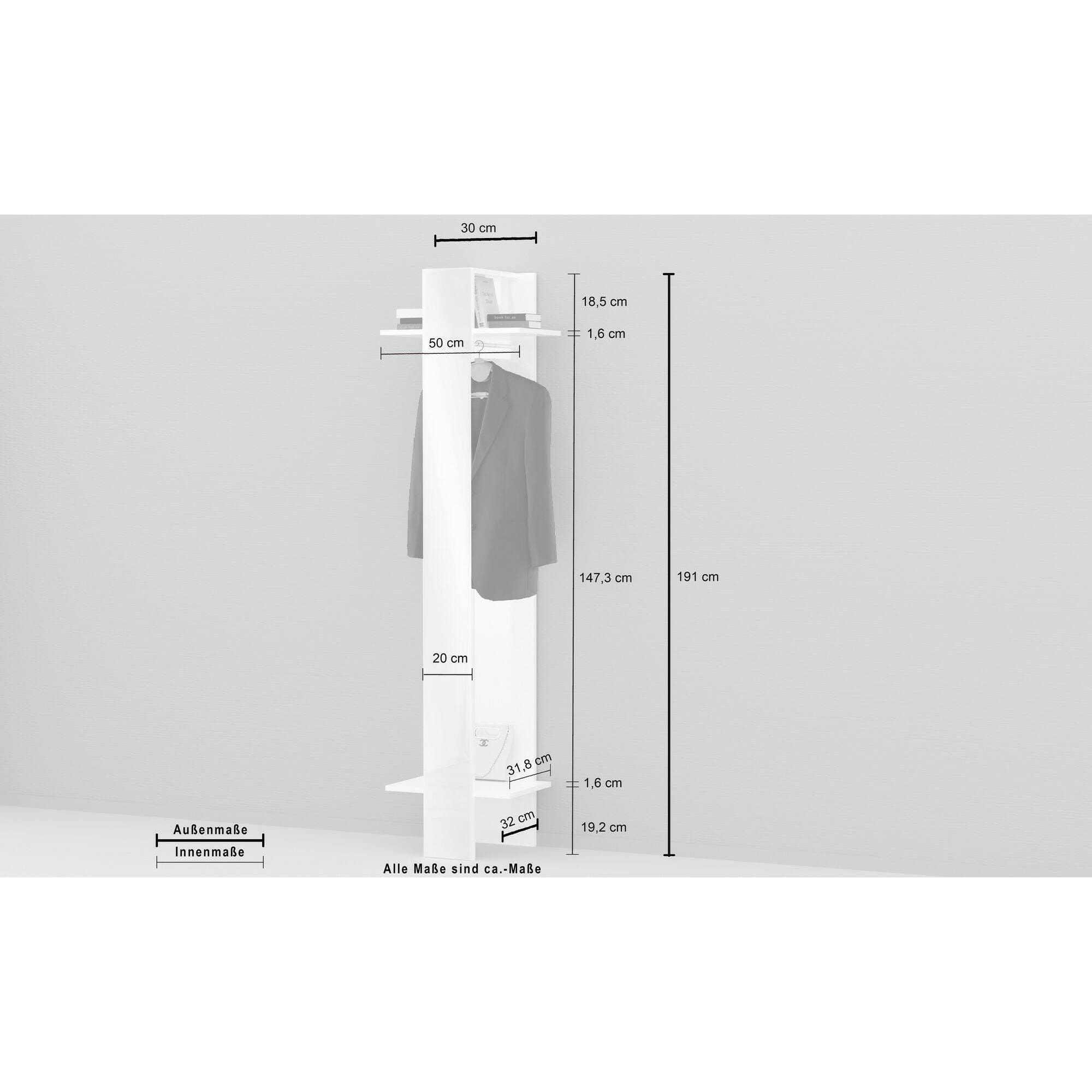 Mobile da ingresso Dcrociat, Armadietto multifunzione, Appendiabiti da parete con specchio, 50x35h190 cm, Bianco