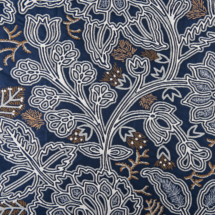 Rideau tamisant jacquard floral à motif graphique - Bleu