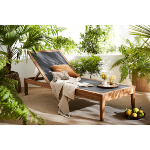 Bains de soleil gris foncé et bois massif (lot de 2) NAVEEN