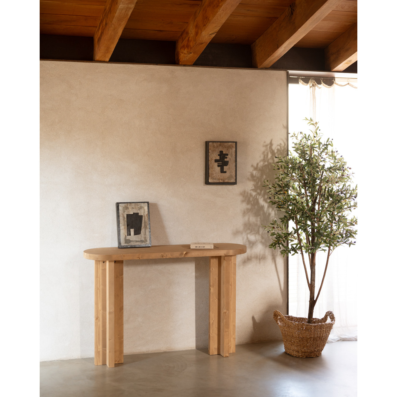Console en bois massif ton chêne moyen 120x80cm Hauteur: 80 Longueur: 120 Largeur: 35