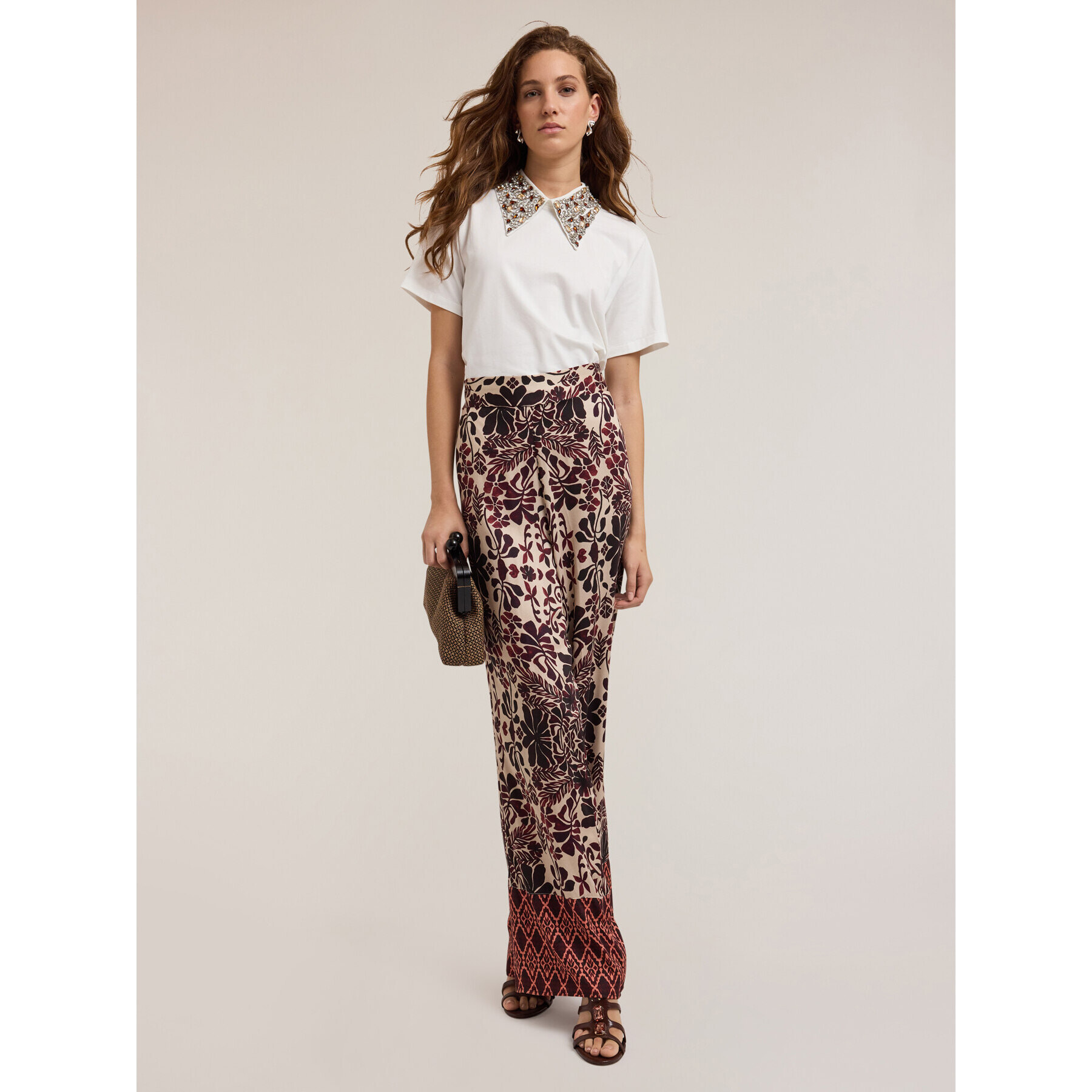 Motivi - T-shirt con colletto ricamato con pietre - Bianco