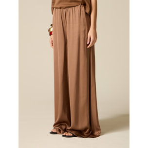 Oltre - Pantaloni palazzo in raso di viscosa - Marrone