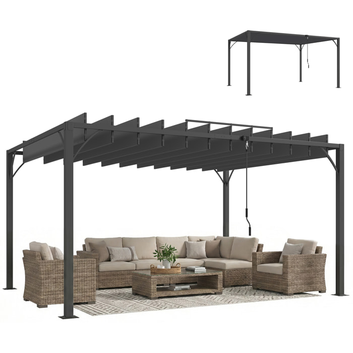 Pérgola de Jardín 3x4 m, Cenador de Jardín con Techo de Lamas Orientables a 135°, Estructura de Aluminio, Protección UPF50+, Pabellón para Exterior, Patio, Terraza, Gris Oscuro
