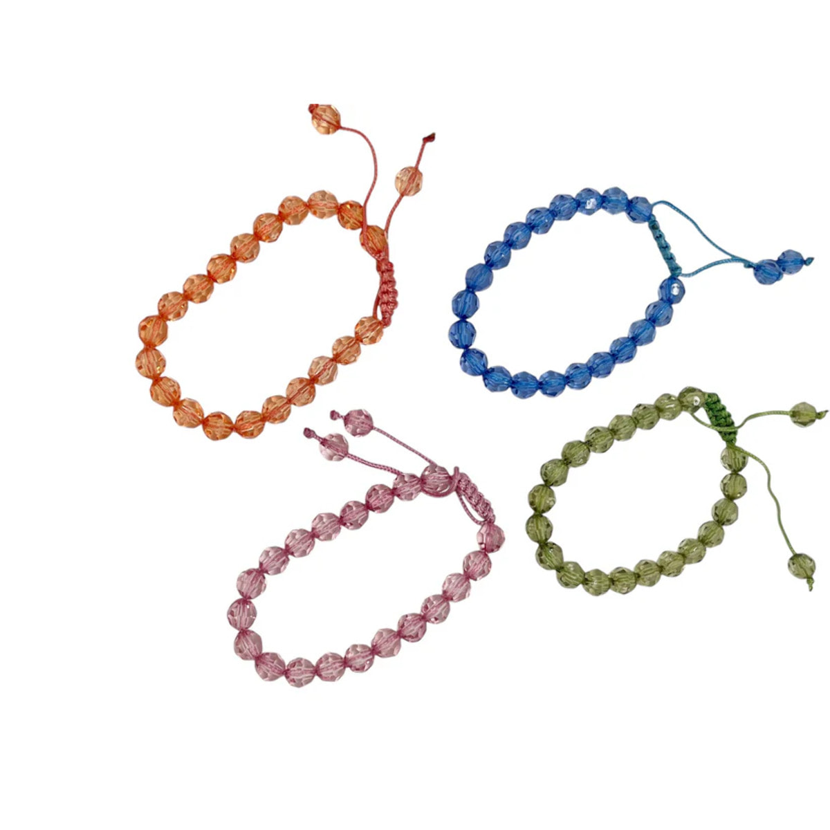 Pack 4 pulseras bolas facetadas con cierre nudo cobra corredizo