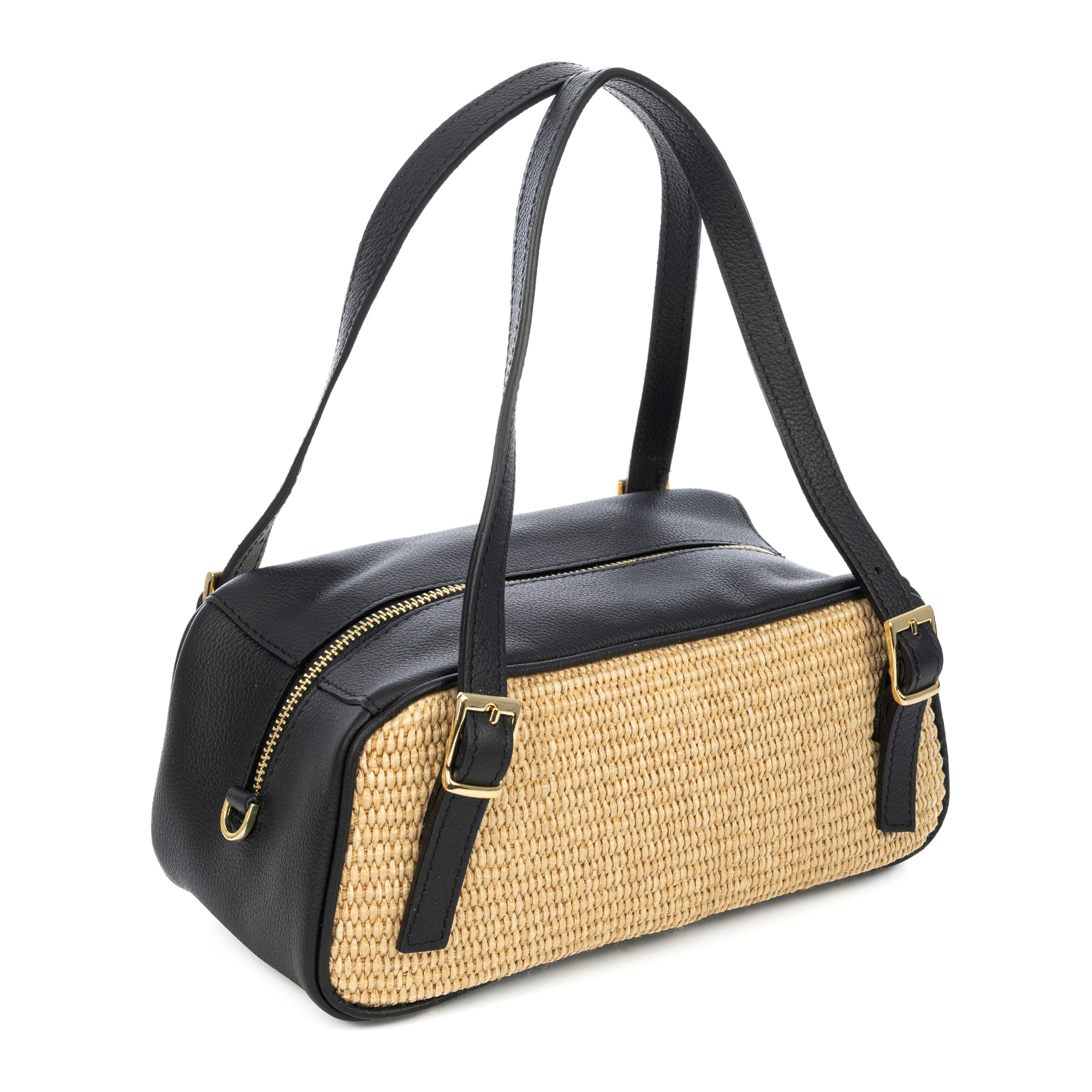 Avezzano borsa a mano donna. Realizzata in pelle, con parte anteriore e posteriore in paglia.