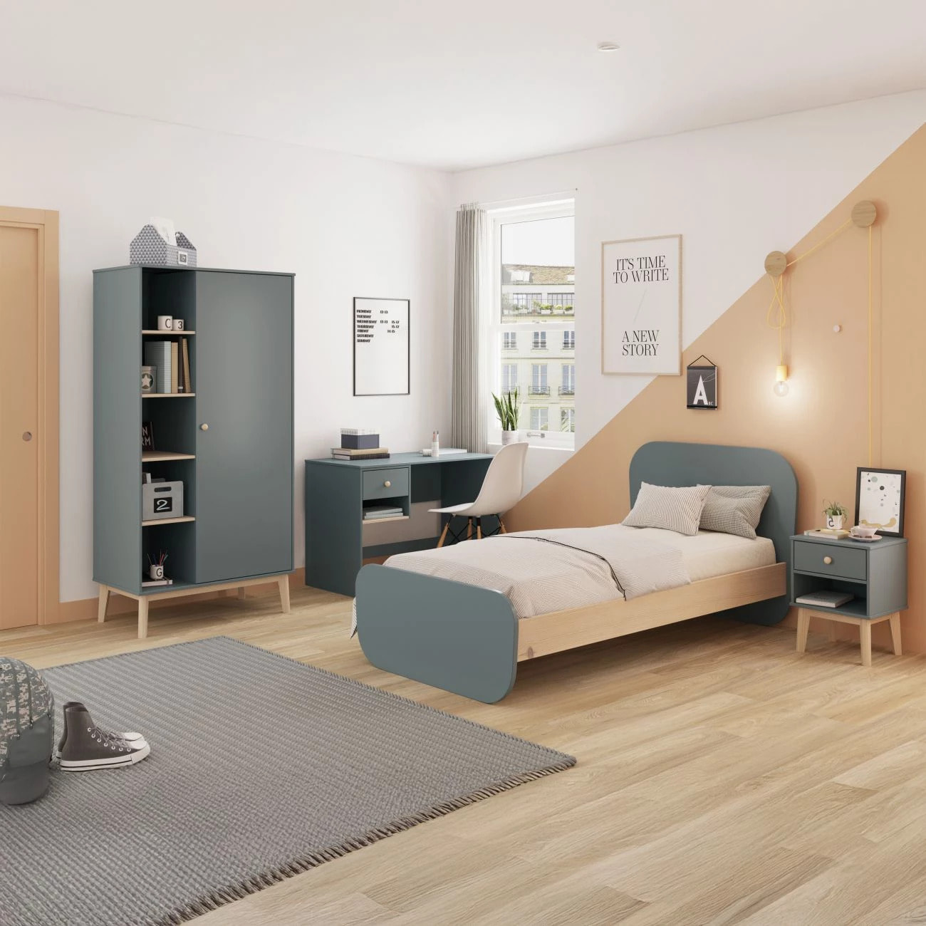 Mesa de escritorio Misty Breeze Verde Salvia - Oak Soft