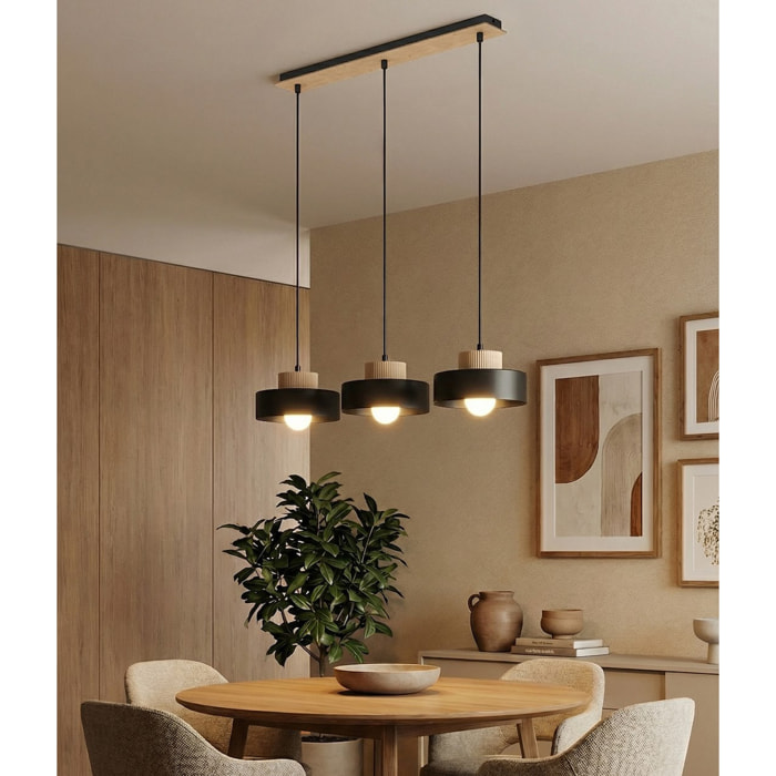 Lampada a sospensione KIVI in acciaio e legno nero