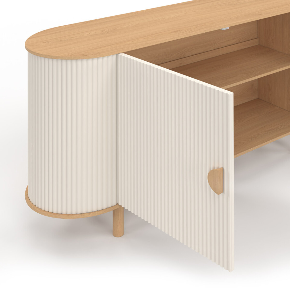 Buffet Kanel 2 portes beige effet cannelé 140cm