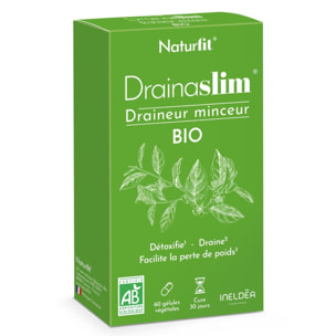 NATURFIT - Drainaslim - Complément alimentaire aux extraits de plantes BIO - Aide à drainer, détoxifier et faciliter la perte de poids - Sans gluten- Cure 30 jours - 60 gélules