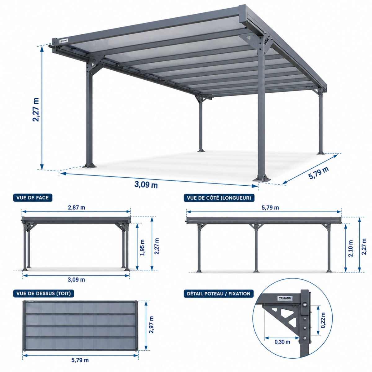 Carport Grande longueur - Toit monopente - Alizé 16