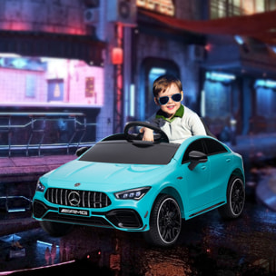 Coche Eléctrico para Niños de +3 Años Mercedes-AMG CLA 45 Carro Eléctrico Infantil con Batería 12V Mando a Distancia Faros LED Bocina Música y Ruedas Auxiliares Azul Claro