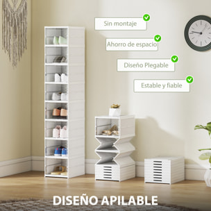 Cajas para Zapatos Apilables, Juego de 8 Organizadores para Zapatos Portátil, Zapatero Plegable con Puertas Transparentes, hasta Talla 43, No Requiere Montaje, Blanco