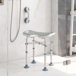 Tabouret de douche - siège de douche avec barre d'appui ventouse - hauteur réglable - alu HDPE gris blanc
