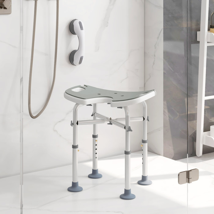 Tabouret de douche - siège de douche avec barre d'appui ventouse - hauteur réglable - alu HDPE gris blanc