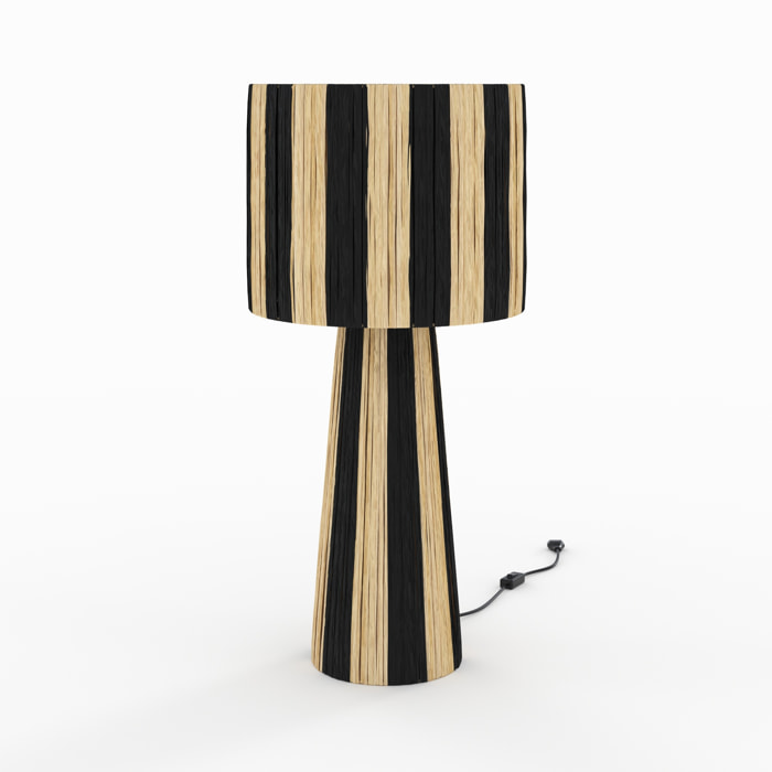 Grande lampe rayée noire en feuille de palmier - Soléa