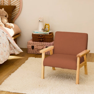 Fauteuil enfant en bois et tissu bouclette terracotta. ISAK L 47 x P 43.5 x H 50cm