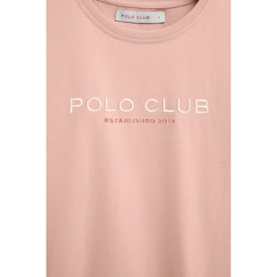 Maglietta rosa pallido a maniche corte con ricamo Established 2012 Polo Club