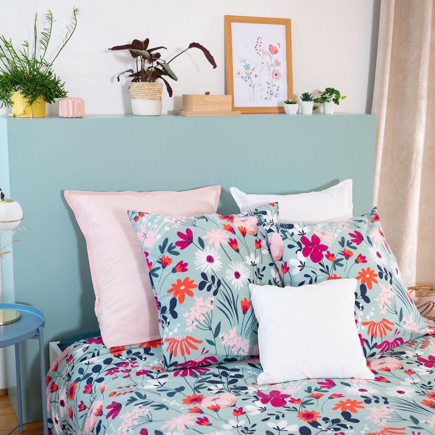 Parure housse de couette 3pcs coton bio 57fils flore